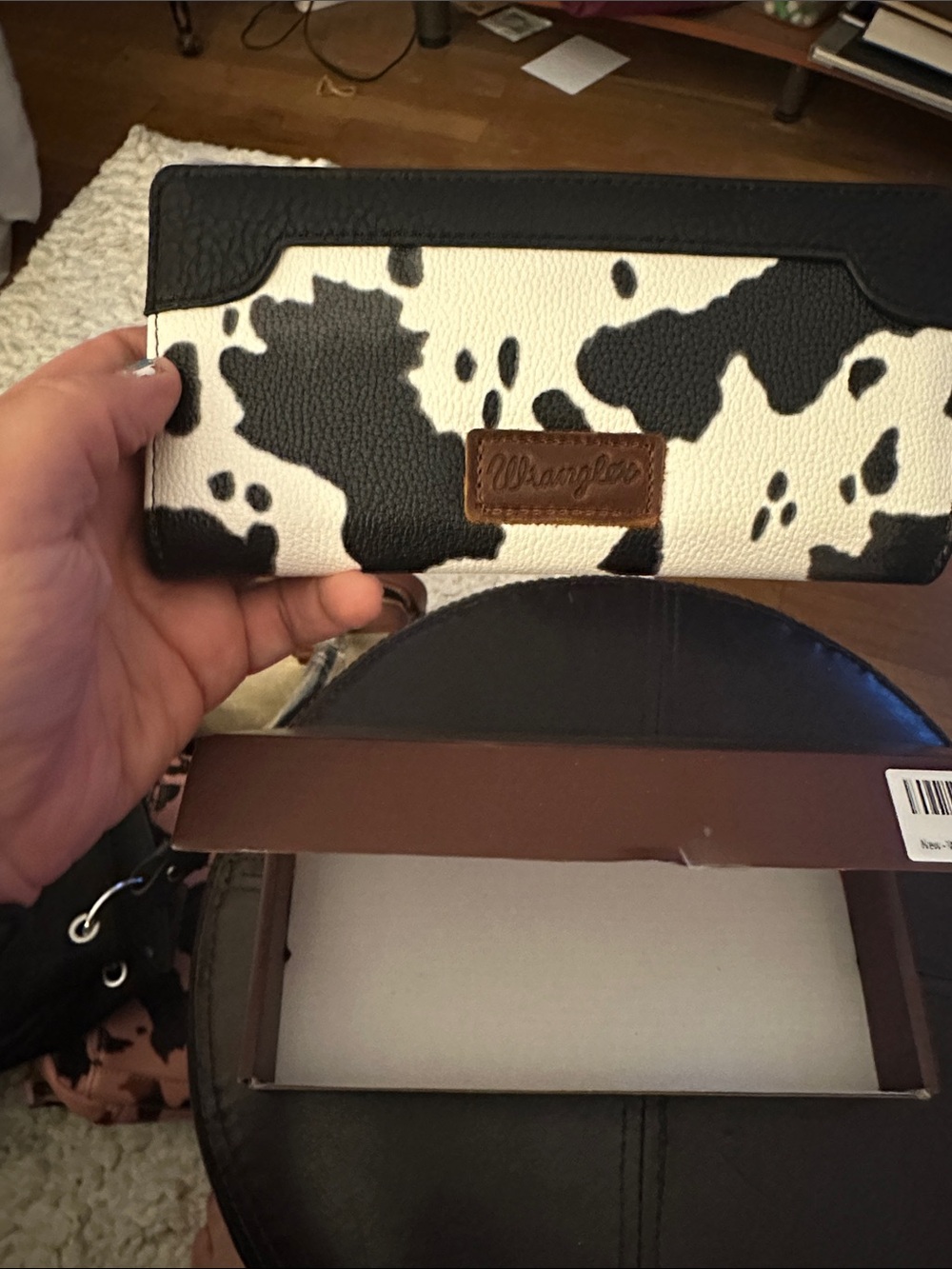 Wrangler Black and White Cowhide-Pattern Wallet